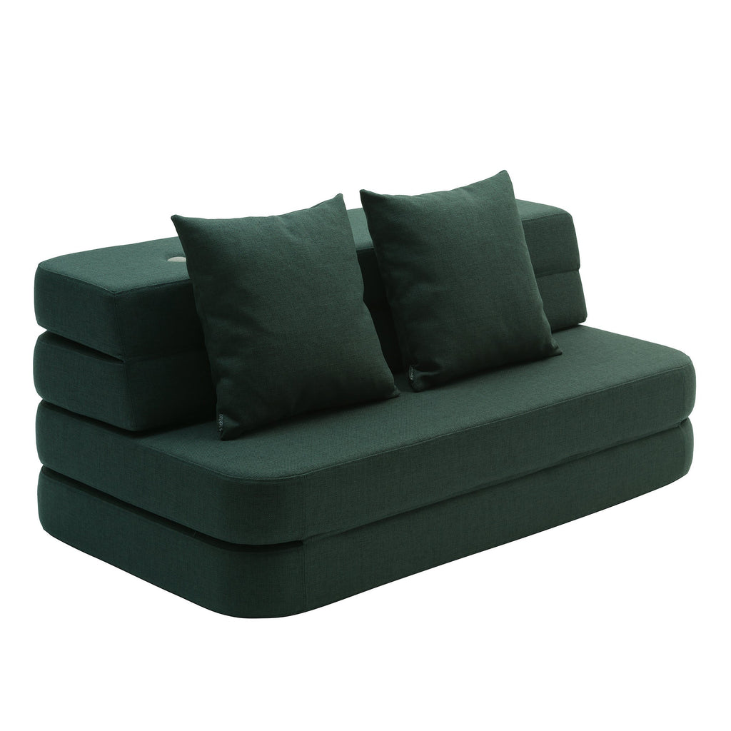 By KlipKlap KK 3 Fold Sofa, Deep green w. light green - L210xW129xH12 - Madras fra By KlipKlap