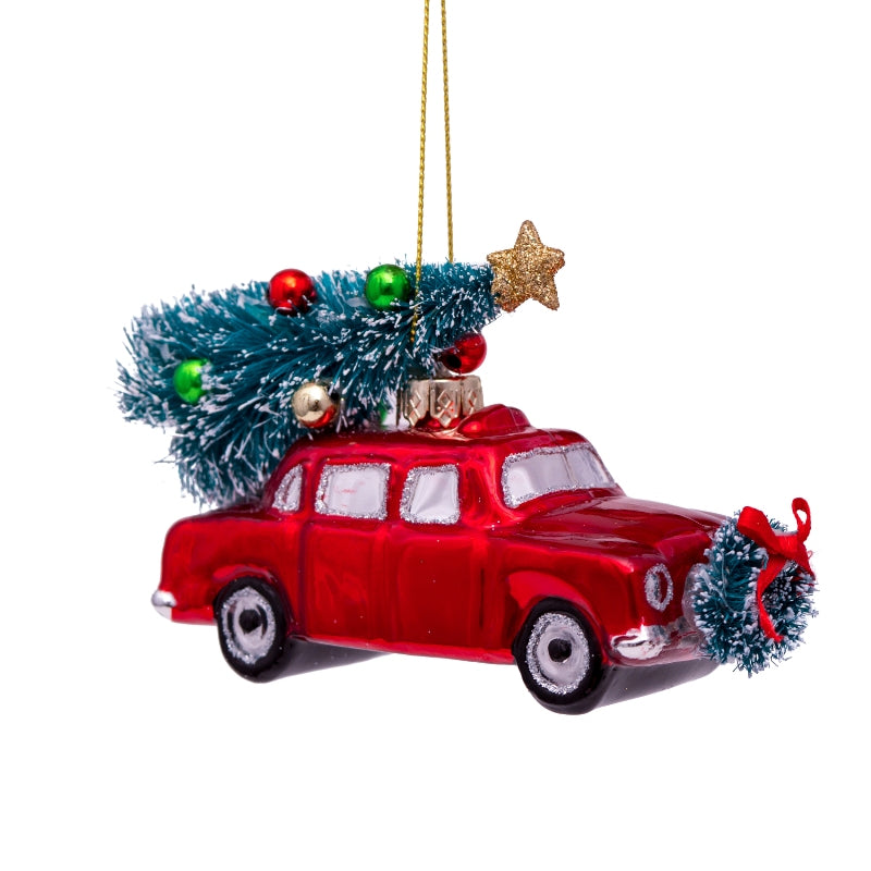 Vondels Bil m. Juletræ Ornament, Rød- H5,5 - Ornament fra Vondels